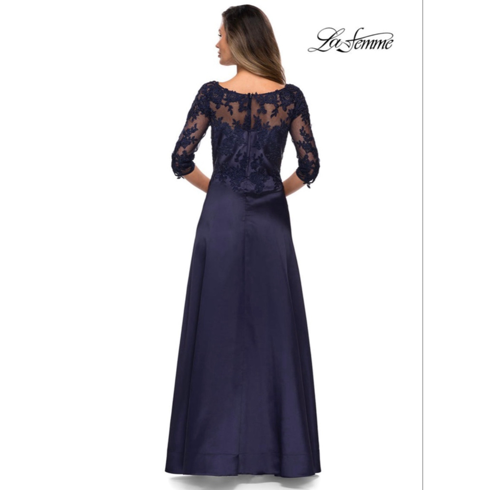 LA FEMME EVENING Navy 27988 Evening Gown SZ 8 - Picture 3 of 10